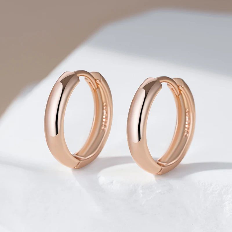 Sophisticated 585 Rose Gold Glossy Dangle Hoop Earrings - High-Quality Fashion Jewelry