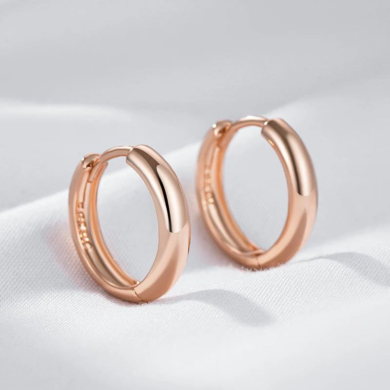 Sophisticated 585 Rose Gold Glossy Dangle Hoop Earrings - High-Quality Fashion Jewelry