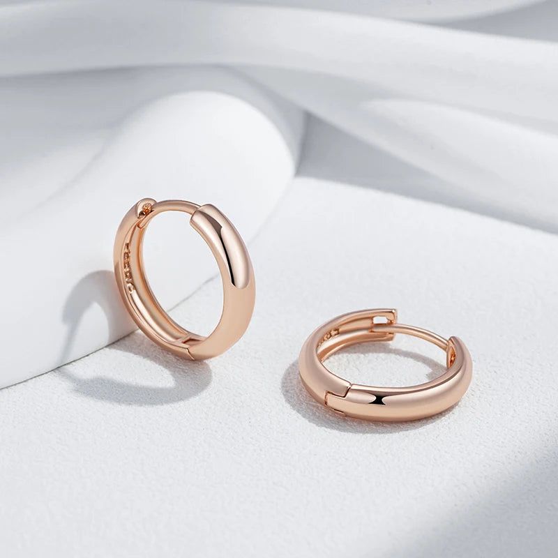 Sophisticated 585 Rose Gold Glossy Dangle Hoop Earrings - High-Quality Fashion Jewelry