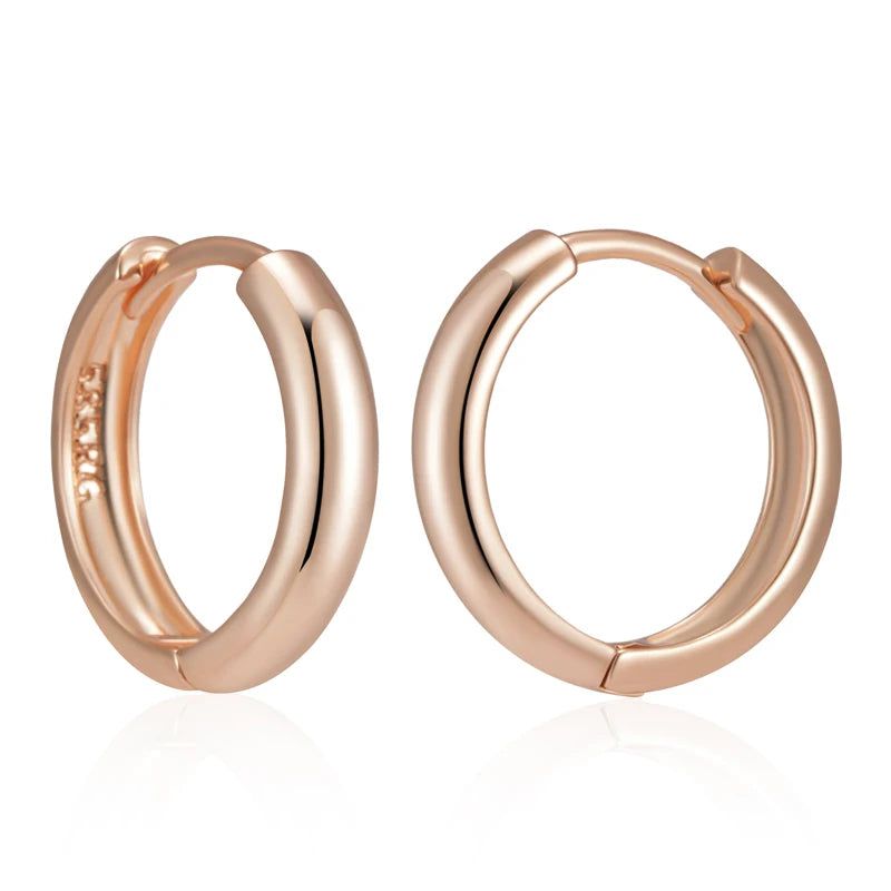 Sophisticated 585 Rose Gold Glossy Dangle Hoop Earrings - High-Quality Fashion Jewelry