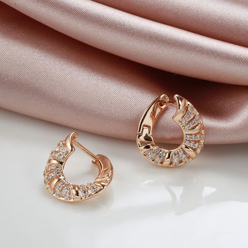 Sophisticated 585 Rose Gold Hollow Drop Earrings with Natural Zircon and Micro Wax Inlay