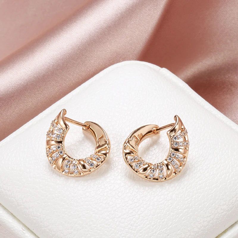 Sophisticated 585 Rose Gold Hollow Drop Earrings with Natural Zircon and Micro Wax Inlay