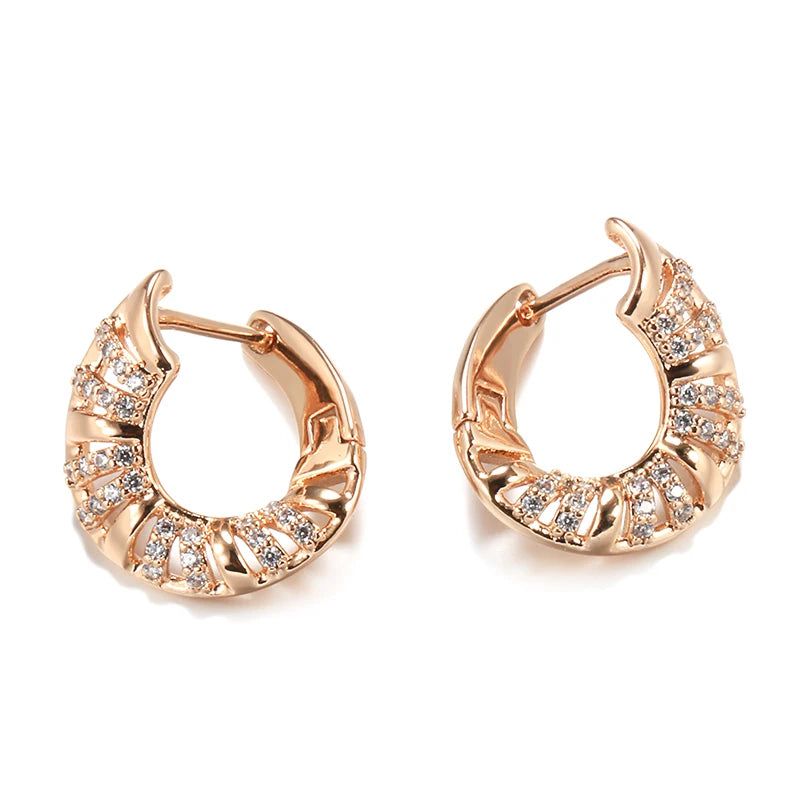 Sophisticated 585 Rose Gold Hollow Drop Earrings with Natural Zircon and Micro Wax Inlay