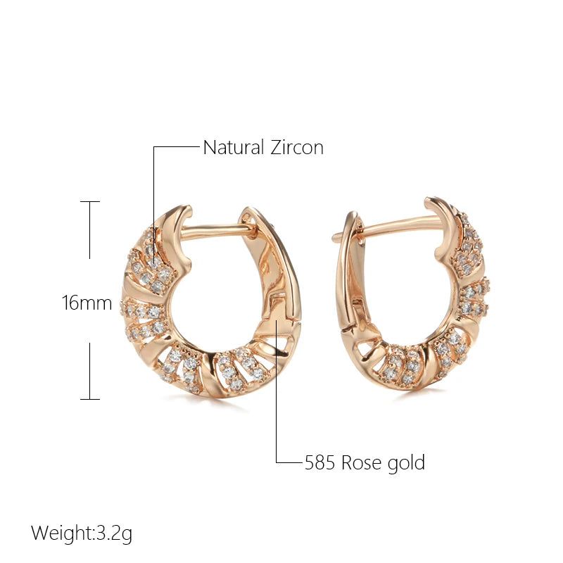 Sophisticated 585 Rose Gold Hollow Drop Earrings with Natural Zircon and Micro Wax Inlay