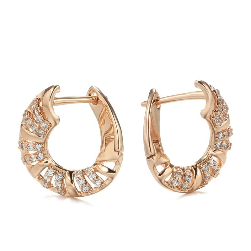 Sophisticated 585 Rose Gold Hollow Drop Earrings with Natural Zircon and Micro Wax Inlay