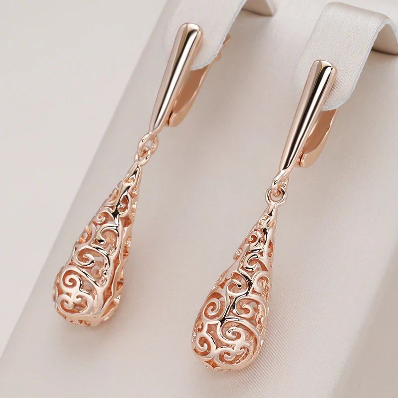 Sophisticated 585 Rose Gold Hollow Floral Dangle Earrings for Brides