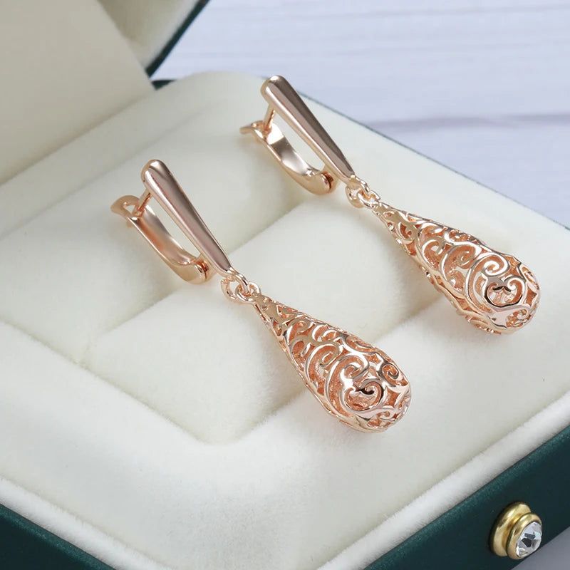 Sophisticated 585 Rose Gold Hollow Floral Dangle Earrings for Brides