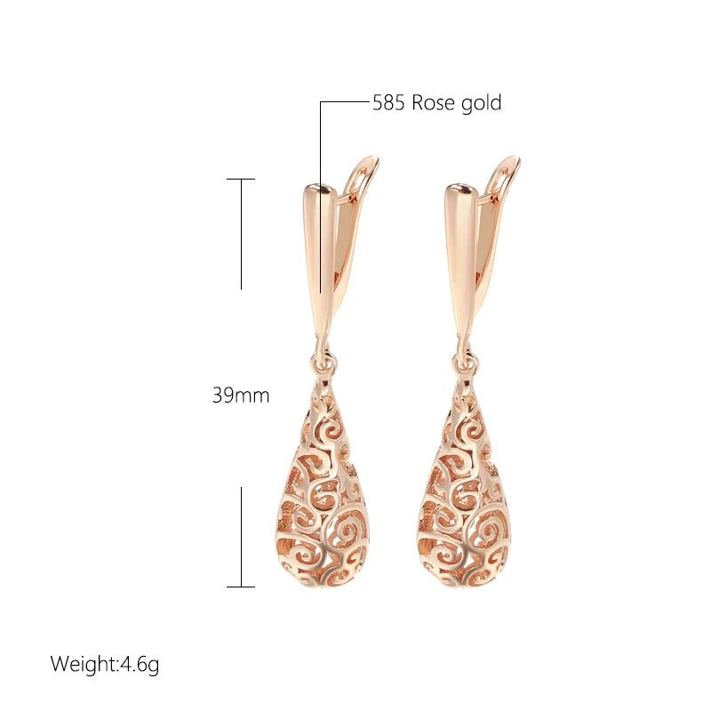 Sophisticated 585 Rose Gold Hollow Floral Dangle Earrings for Brides