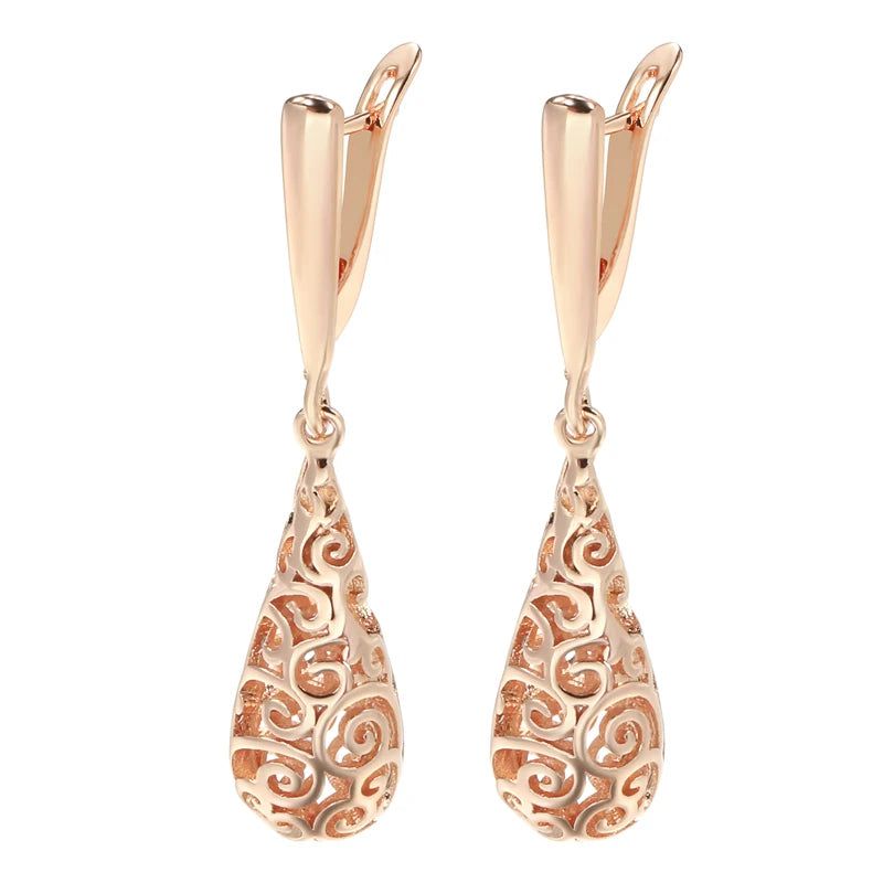 Sophisticated 585 Rose Gold Hollow Floral Dangle Earrings for Brides