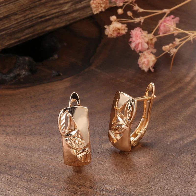 Sophisticated 585 Rose Gold Hollow Flower Dangle Earrings - Trendy Glossy Jewelry