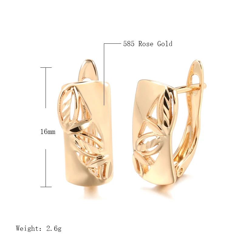 Sophisticated 585 Rose Gold Hollow Flower Dangle Earrings - Trendy Glossy Jewelry