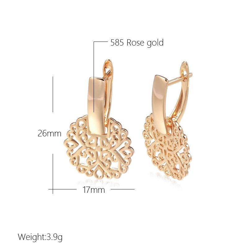 Sophisticated 585 Rose Gold Hollow Flower Drop Earrings - Trendy Square Glossy Fashion Jewelry