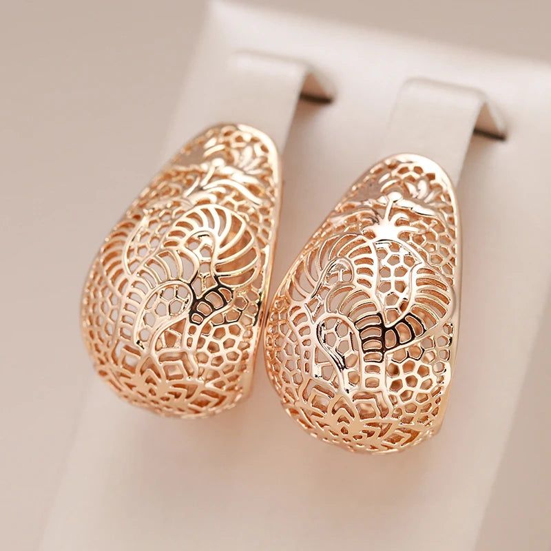 Sophisticated 585 Rose Gold Hollow Flower Drop Earrings - Trendy and Creative Fashion Jewelry