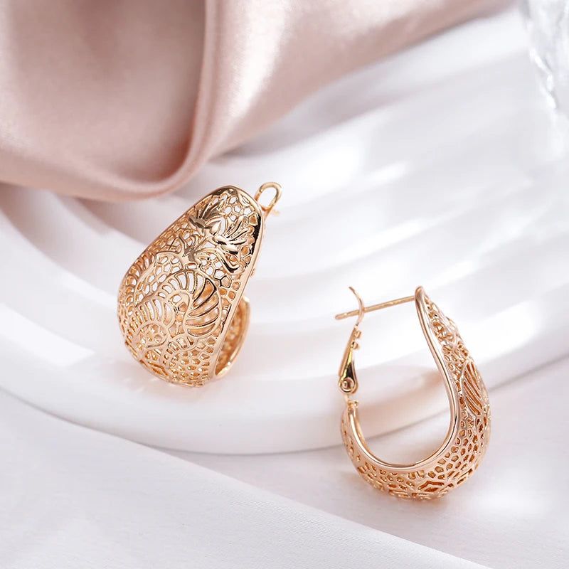 Sophisticated 585 Rose Gold Hollow Flower Drop Earrings - Trendy and Creative Fashion Jewelry