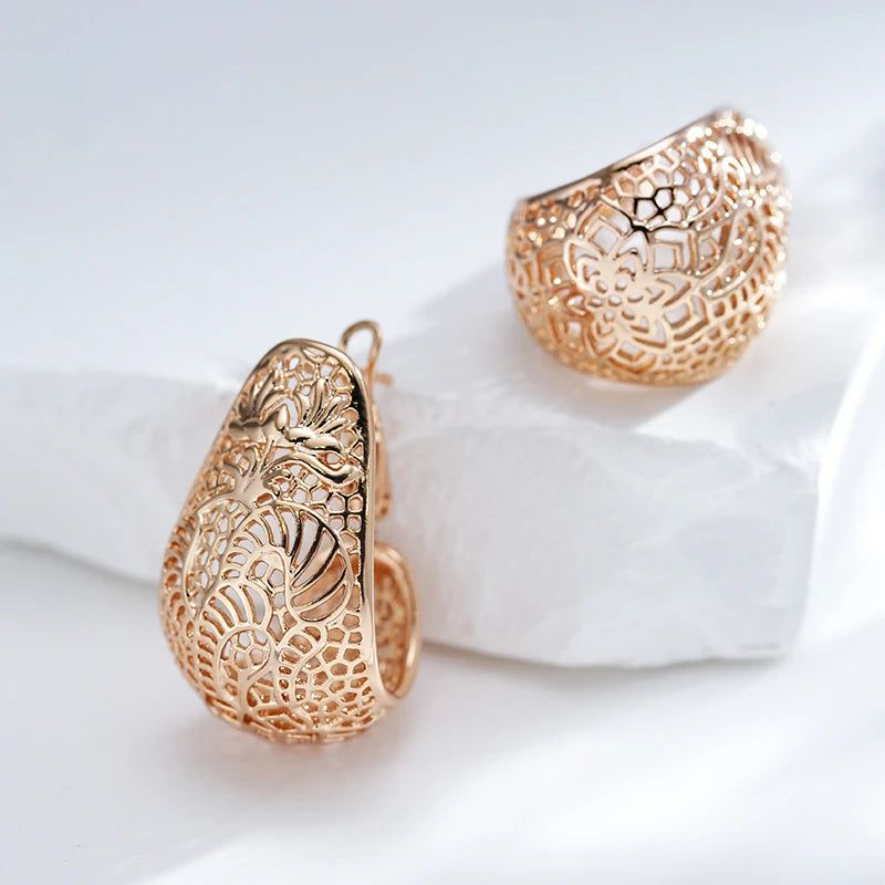 Sophisticated 585 Rose Gold Hollow Flower Drop Earrings - Trendy and Creative Fashion Jewelry