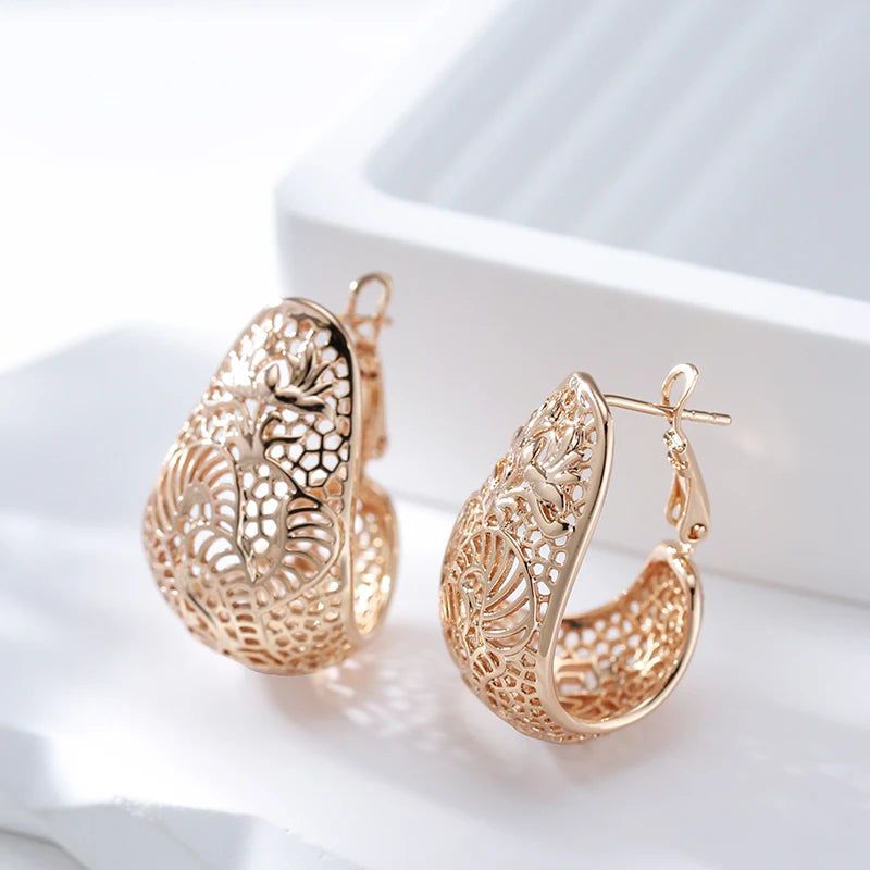 Sophisticated 585 Rose Gold Hollow Flower Drop Earrings - Trendy and Creative Fashion Jewelry