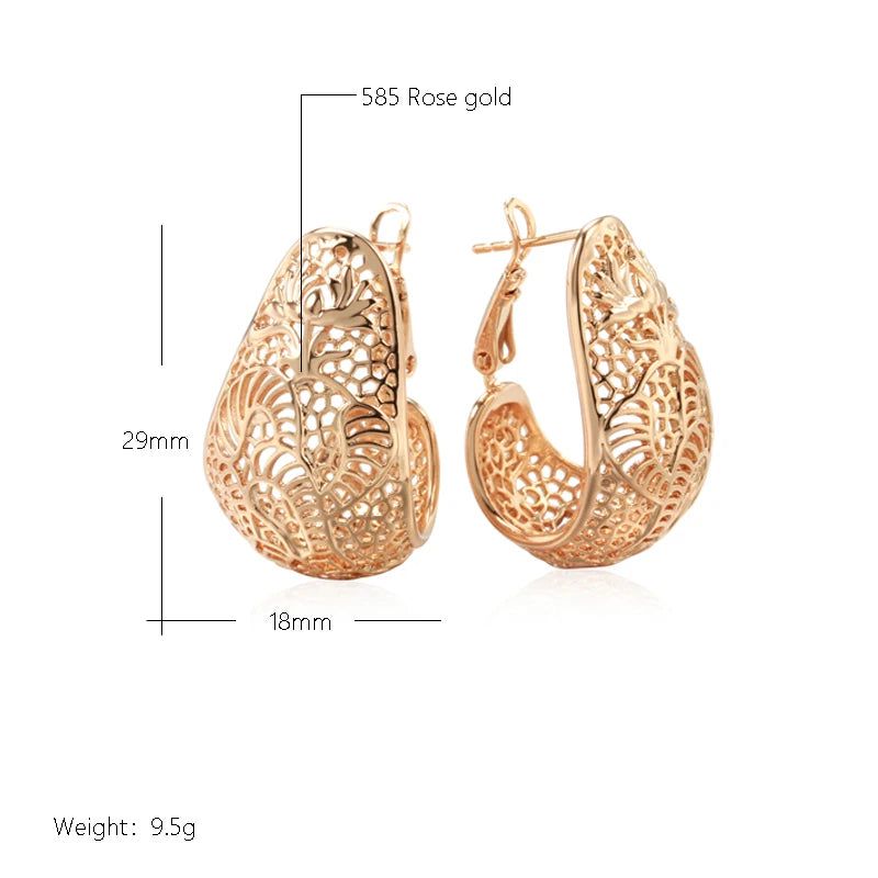 Sophisticated 585 Rose Gold Hollow Flower Drop Earrings - Trendy and Creative Fashion Jewelry