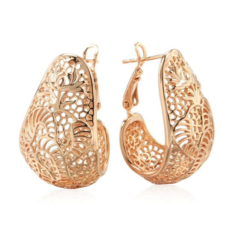 Sophisticated 585 Rose Gold Hollow Flower Drop Earrings - Trendy and Creative Fashion Jewelry