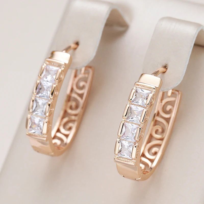 Sophisticated 585 Rose Gold Hollow Flower Hoop Earrings with Natural Zircon