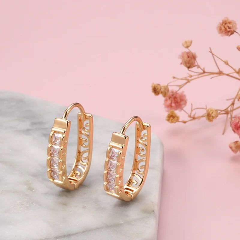 Sophisticated 585 Rose Gold Hollow Flower Hoop Earrings with Natural Zircon