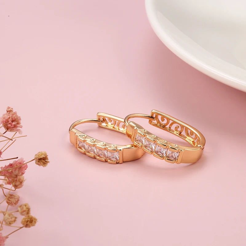 Sophisticated 585 Rose Gold Hollow Flower Hoop Earrings with Natural Zircon