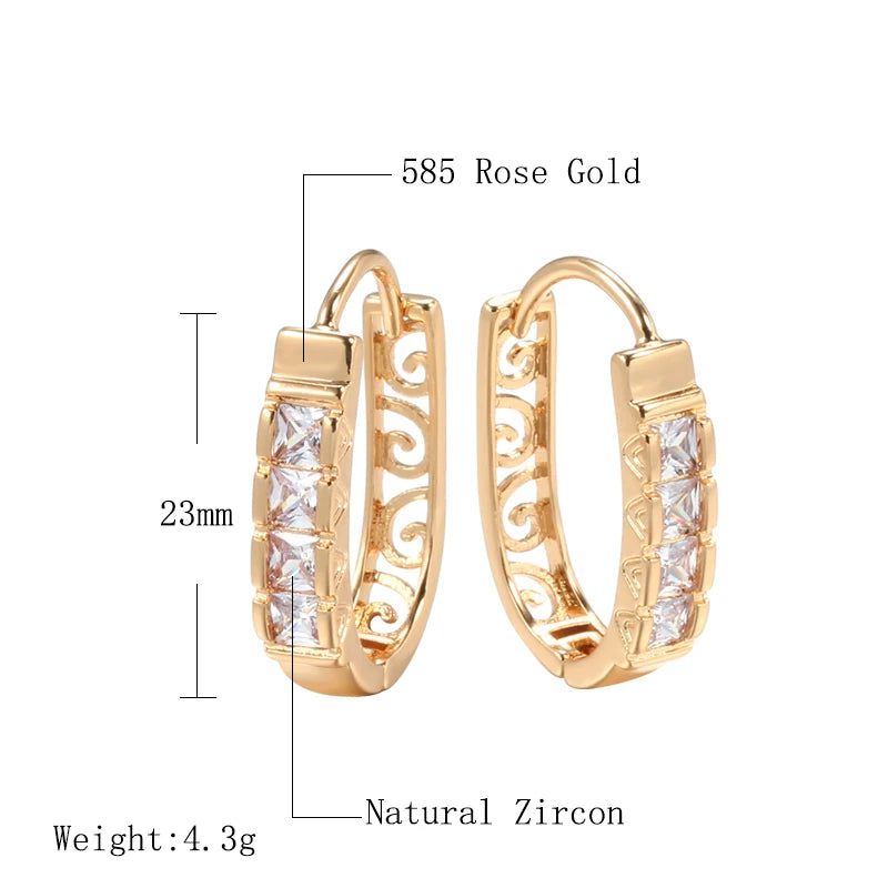 Sophisticated 585 Rose Gold Hollow Flower Hoop Earrings with Natural Zircon