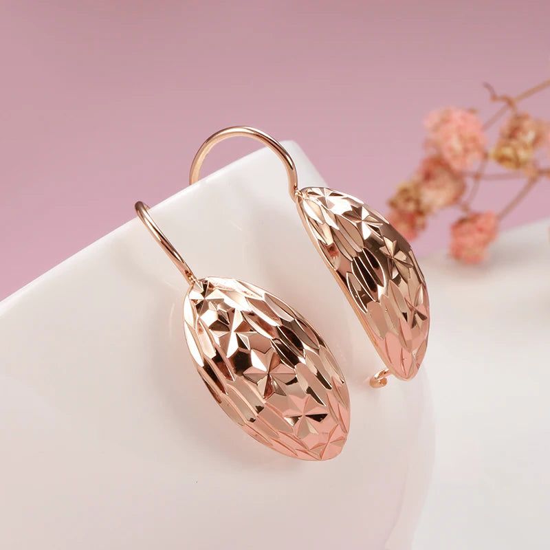 Sophisticated 585 Rose Gold Hollow Flower Long Drop Bridal Earrings - Unique Fashion Jewelry