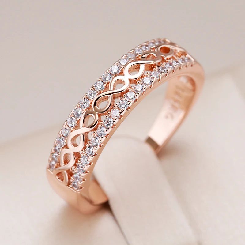 Sophisticated 585 Rose Gold Hollow Pattern Ring with Natural Zircon for Special Occasions