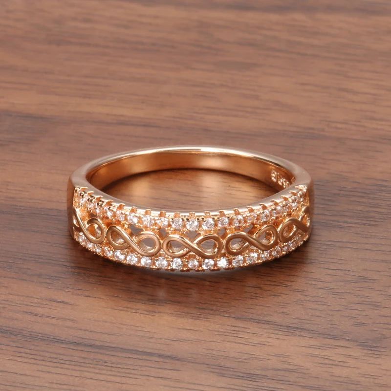 Sophisticated 585 Rose Gold Hollow Pattern Ring with Natural Zircon for Special Occasions