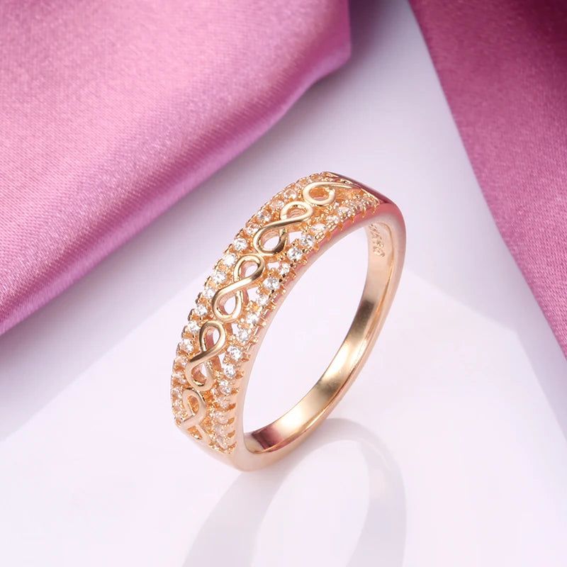 Sophisticated 585 Rose Gold Hollow Pattern Ring with Natural Zircon for Special Occasions