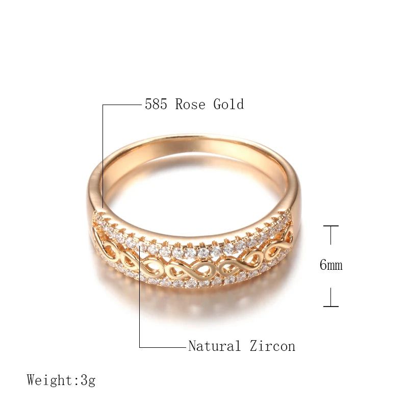 Sophisticated 585 Rose Gold Hollow Pattern Ring with Natural Zircon for Special Occasions