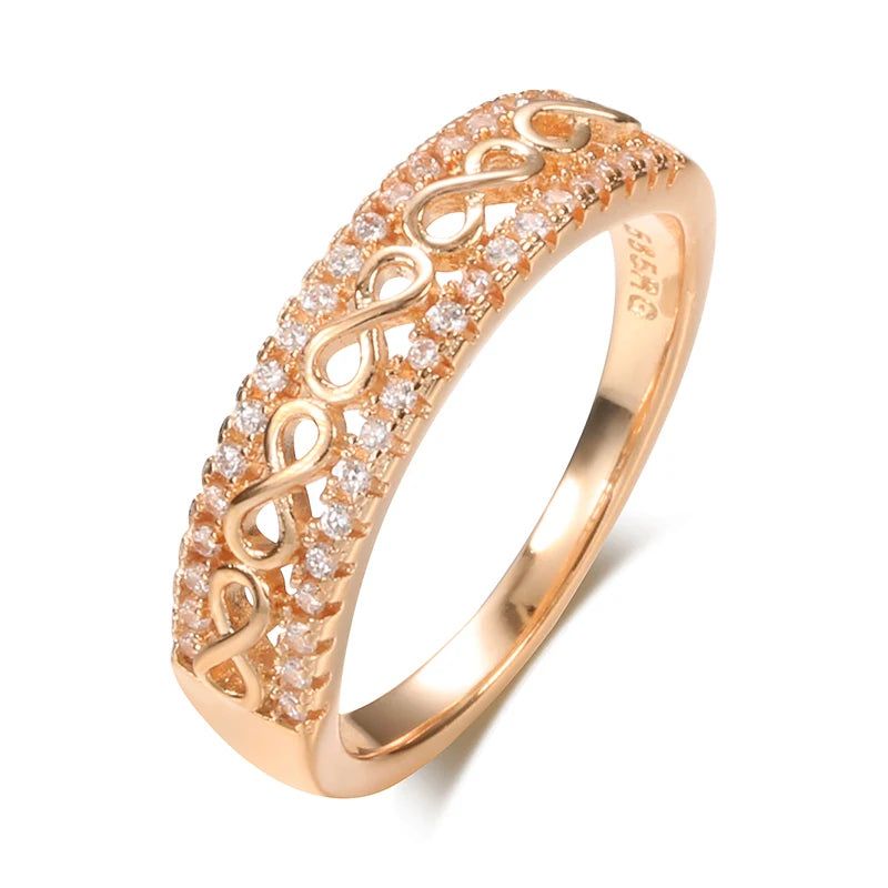 Sophisticated 585 Rose Gold Hollow Pattern Ring with Natural Zircon for Special Occasions