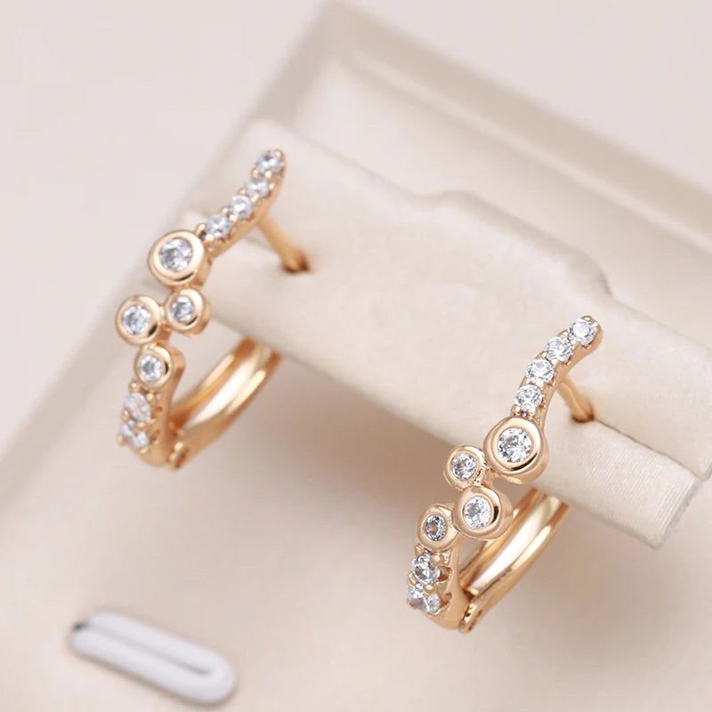 Sophisticated 585 Rose Gold Vintage Drop Earrings with Natural Zircon Accents