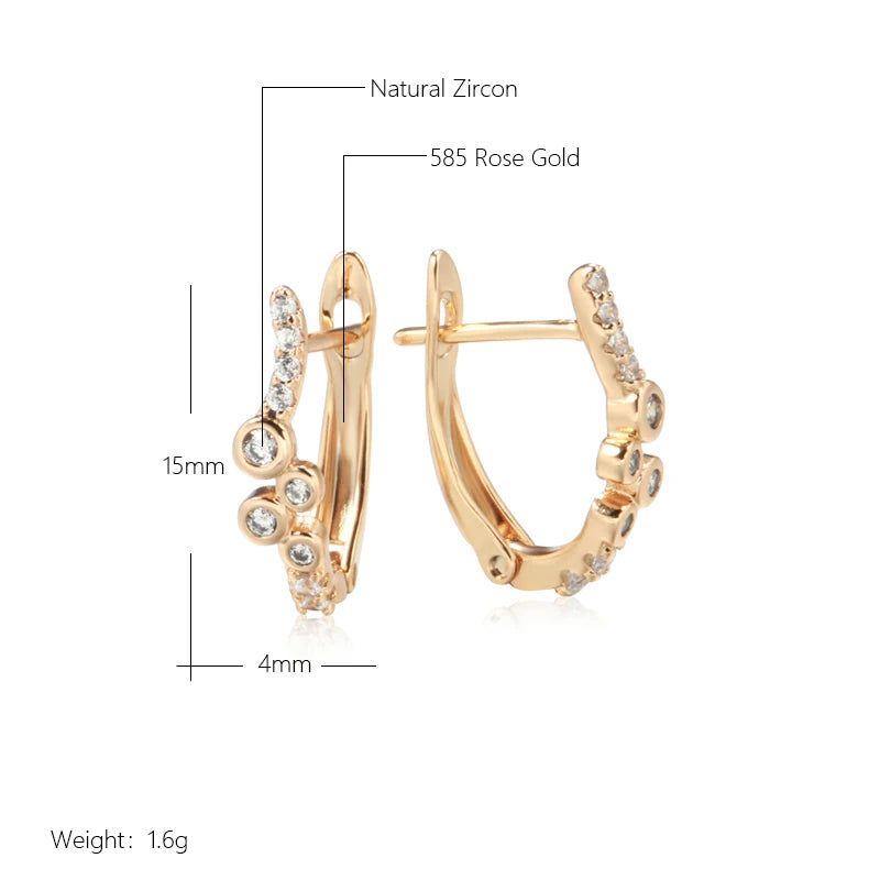 Sophisticated 585 Rose Gold Vintage Drop Earrings with Natural Zircon Accents