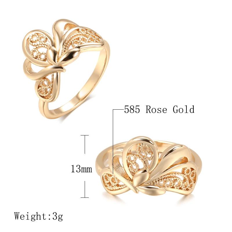 Sophisticated 585 Rose Gold Vintage Flower Weaving Cocktail Ring