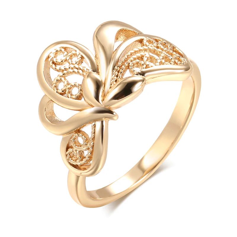 Sophisticated 585 Rose Gold Vintage Flower Weaving Cocktail Ring