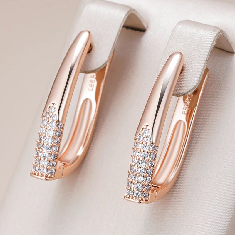 Sophisticated 585 Rose Gold Vintage Hoop Earrings with Natural Zircon Accents