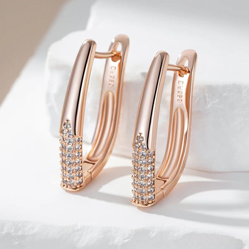 Sophisticated 585 Rose Gold Vintage Hoop Earrings with Natural Zircon Accents