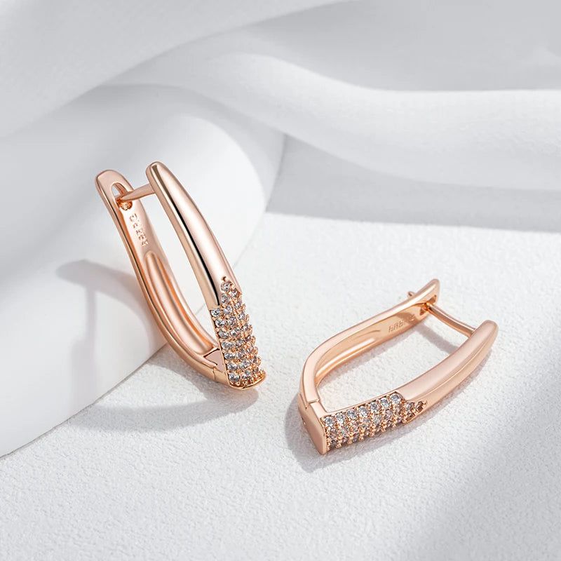 Sophisticated 585 Rose Gold Vintage Hoop Earrings with Natural Zircon Accents