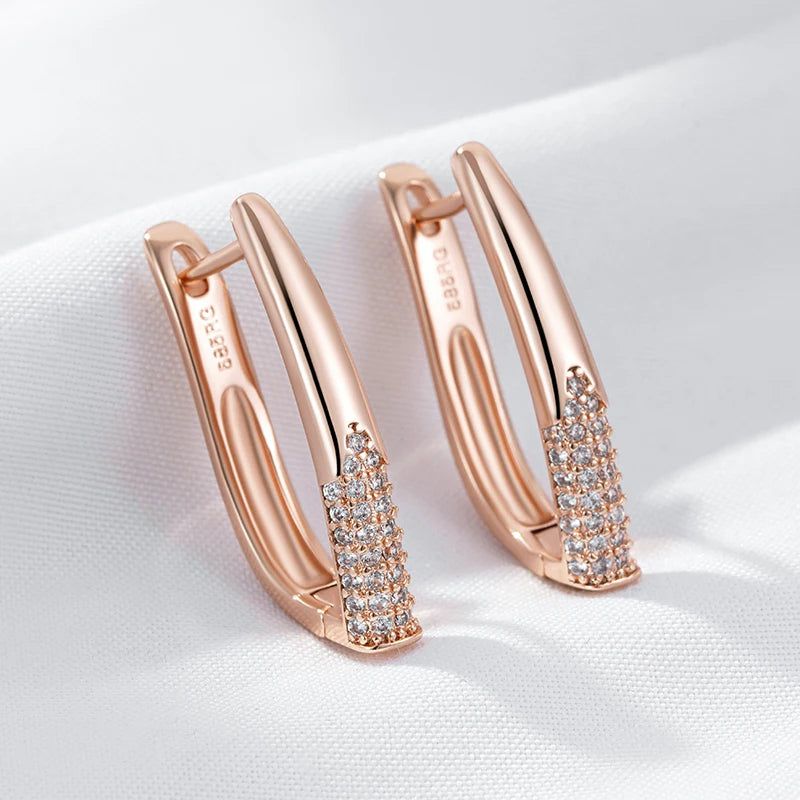 Sophisticated 585 Rose Gold Vintage Hoop Earrings with Natural Zircon Accents