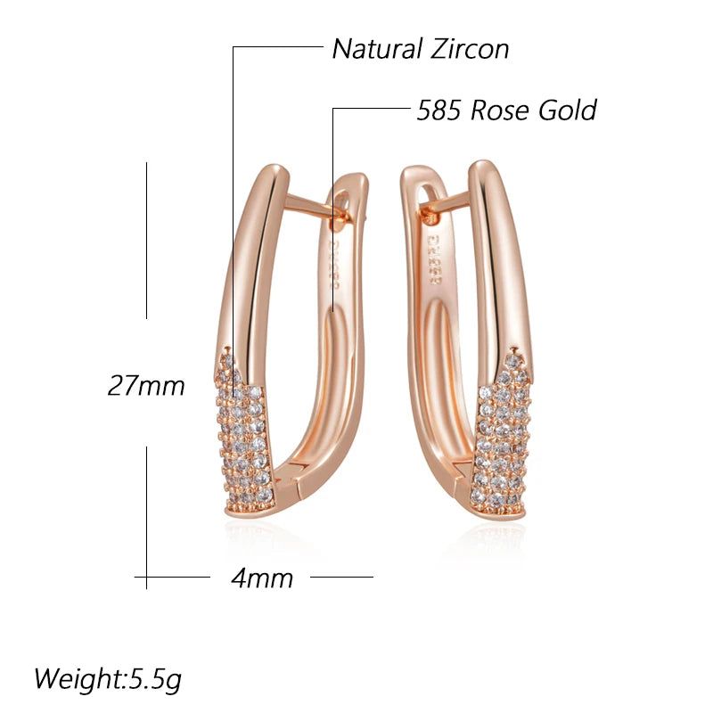 Sophisticated 585 Rose Gold Vintage Hoop Earrings with Natural Zircon Accents