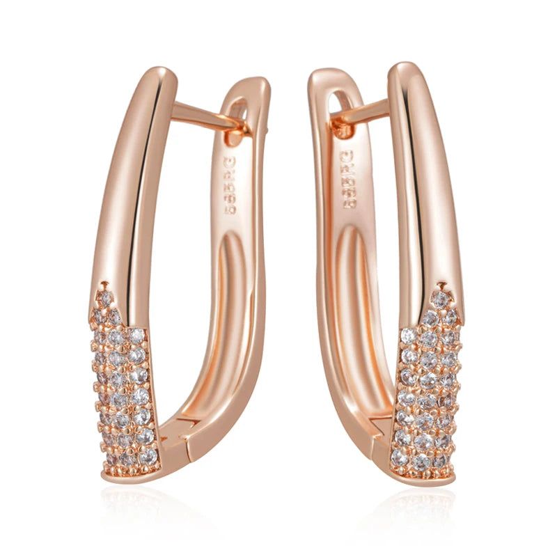 Sophisticated 585 Rose Gold Vintage Hoop Earrings with Natural Zircon Accents