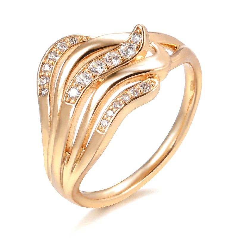 Sophisticated 585 Rose Gold Vintage Wave Ring with Natural Zircon Accents