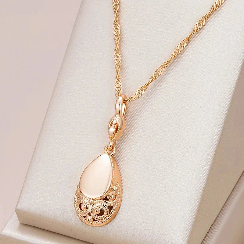 Sophisticated 585 Rose Gold Water Drop Pendant Necklace - High Quality Vintage Jewelry