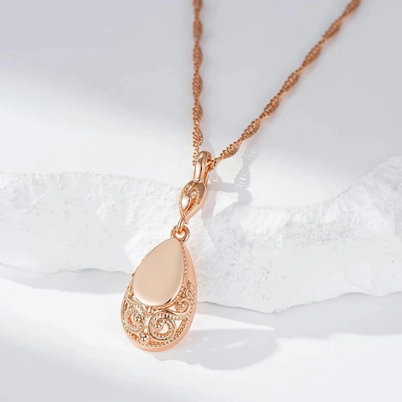 Sophisticated 585 Rose Gold Water Drop Pendant Necklace - High Quality Vintage Jewelry