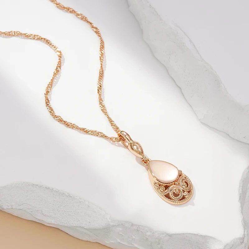 Sophisticated 585 Rose Gold Water Drop Pendant Necklace - High Quality Vintage Jewelry