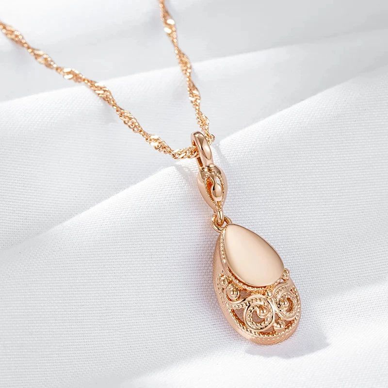 Sophisticated 585 Rose Gold Water Drop Pendant Necklace - High Quality Vintage Jewelry