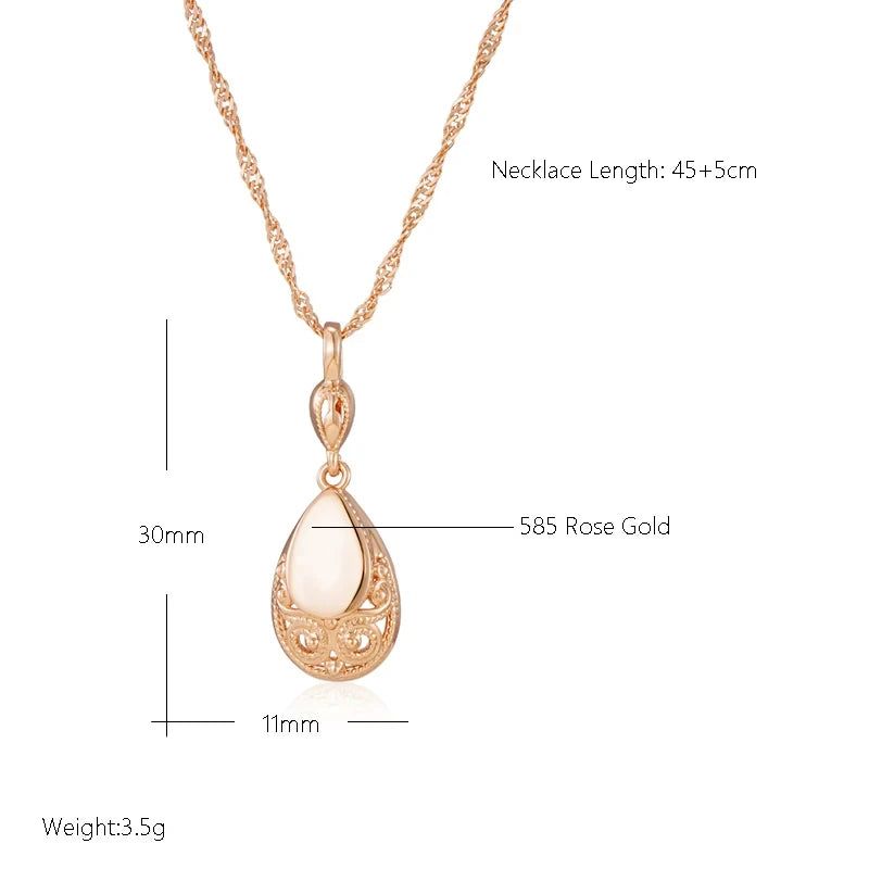 Sophisticated 585 Rose Gold Water Drop Pendant Necklace - High Quality Vintage Jewelry