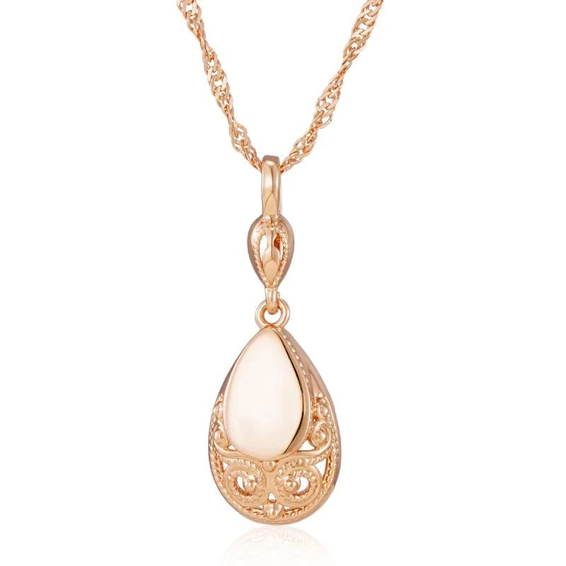 Sophisticated 585 Rose Gold Water Drop Pendant Necklace - High Quality Vintage Jewelry