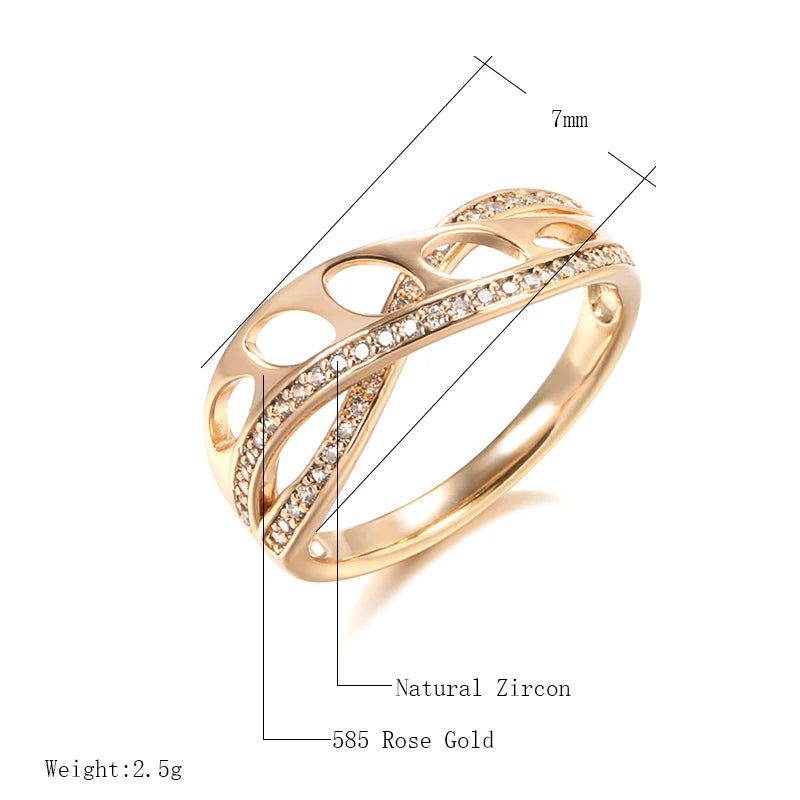 Sophisticated 585 Rose Gold Wave Ring with Natural Zircon – Fashion Crystal Jewelry